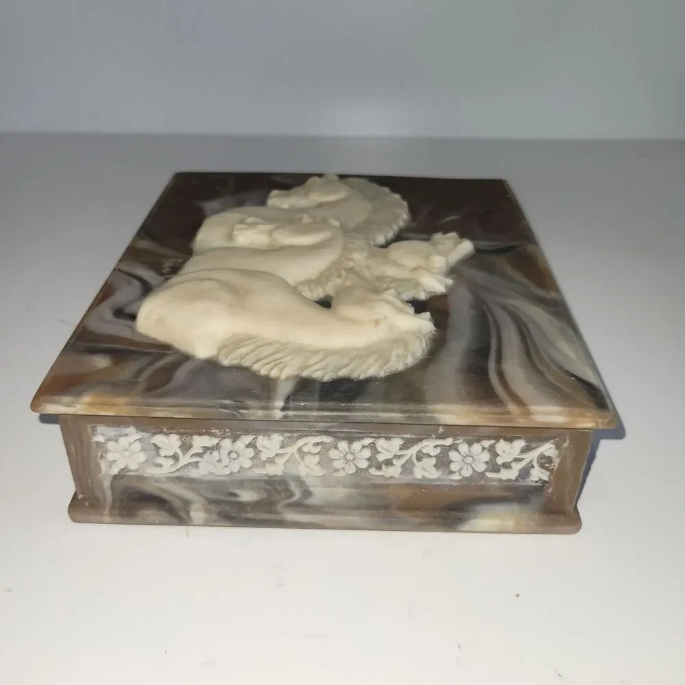 Incolay Stone Jewelry Box Horses Mares Wild Stallions Handcrafted In USA
